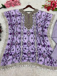 Prayosha Elegant Chinnon Silk Kaftan with Embroidered Palazzo Set  - Free Size, Wisteria