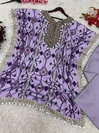 Prayosha Elegant Chinnon Silk Kaftan with Embroidered Palazzo Set  - Free Size, Wisteria