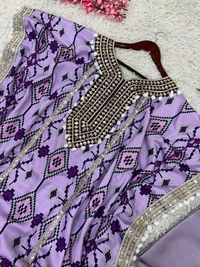 Prayosha Elegant Chinnon Silk Kaftan with Embroidered Palazzo Set  - Free Size, Wisteria
