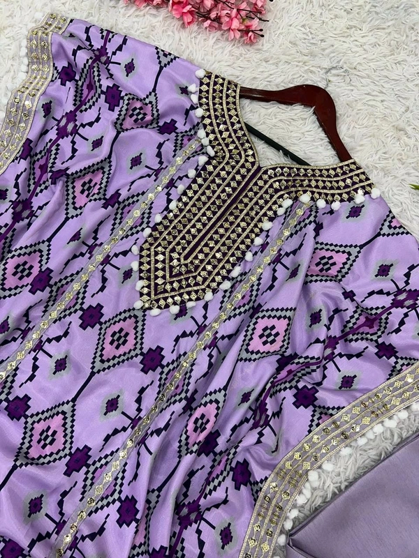 Prayosha Elegant Chinnon Silk Kaftan with Embroidered Palazzo Set  - Free Size, Wisteria