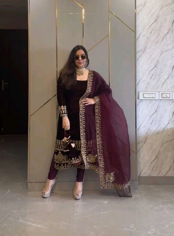 Prayosha Luxurious Embroidered Velvet Suit Set with Dupatta - XXL