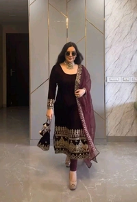 Prayosha Luxurious Embroidered Velvet Suit Set with Dupatta - XXL