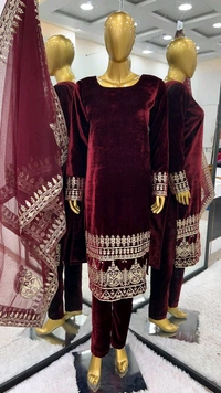 Prayosha Luxurious Embroidered Velvet Suit Set with Dupatta - XXL