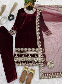Prayosha Luxurious Embroidered Velvet Suit Set with Dupatta - XXL
