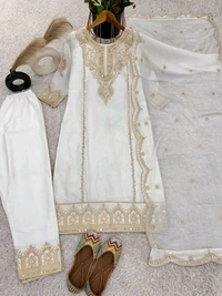 Prayosha Elegant Heavy Chinnon Silk Embroidered Suit Set with Dupatta - L