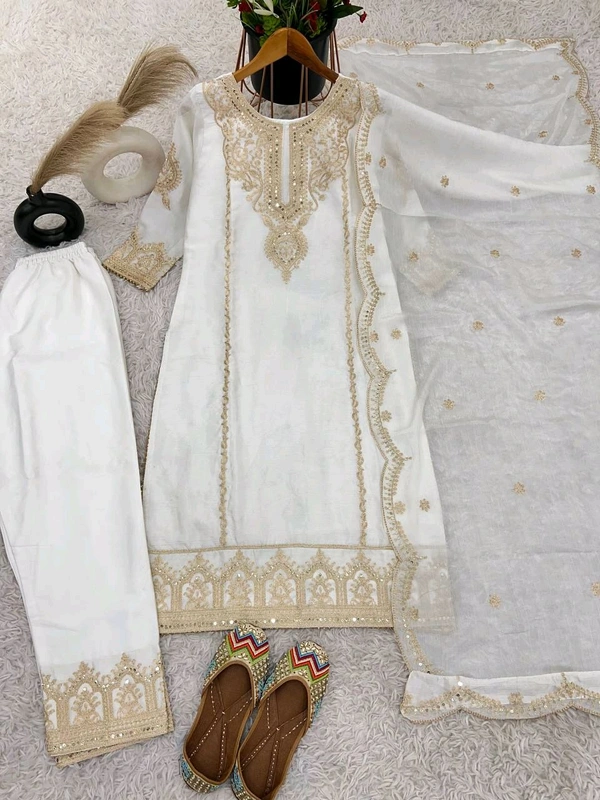 Prayosha Elegant Heavy Chinnon Silk Embroidered Suit Set with Dupatta - XXL