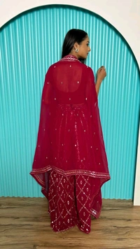 Prayosha Women's Magenta Georgette Foil Mirror Work Ethnic Co-Ord Set - M