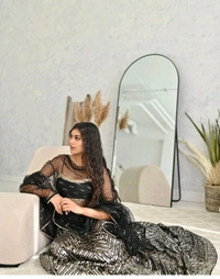Prayosha Women's Georgette Sequins Zari Work Lehenga with Net Pearl Border Dupatta