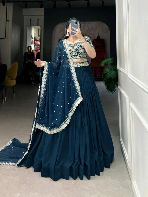 Fashion Hub  Elegant Georgette Lehenga Choli with Embroidered Banglory Blouse & Dupatta - XL