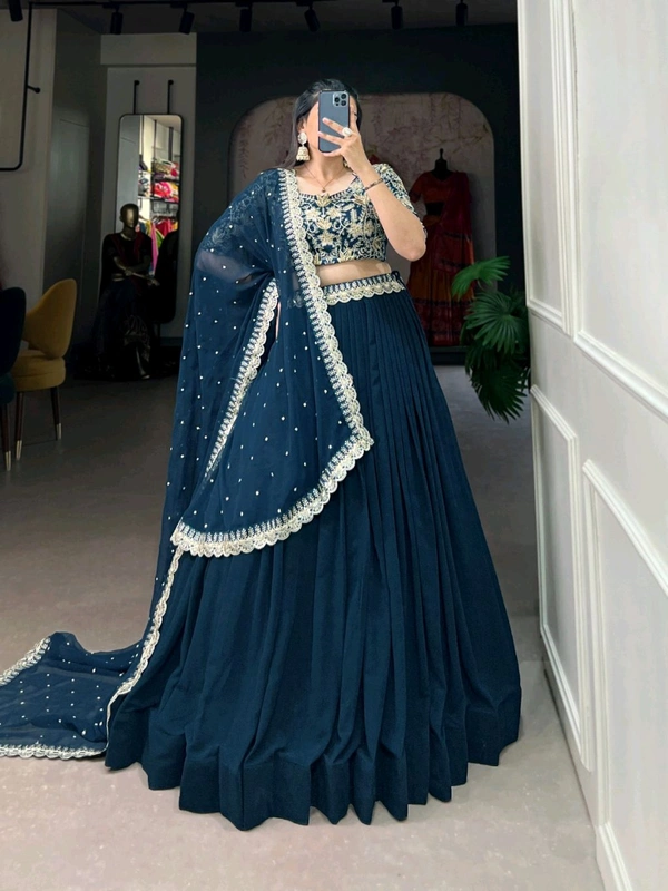 Fashion Hub  Elegant Georgette Lehenga Choli with Embroidered Banglory Blouse & Dupatta - XL
