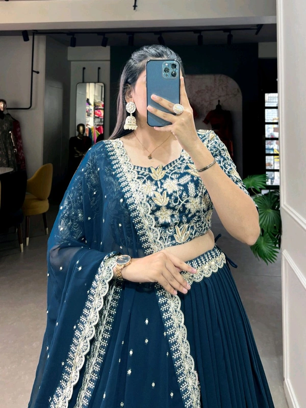 Fashion Hub  Elegant Georgette Lehenga Choli with Embroidered Banglory Blouse & Dupatta - XL