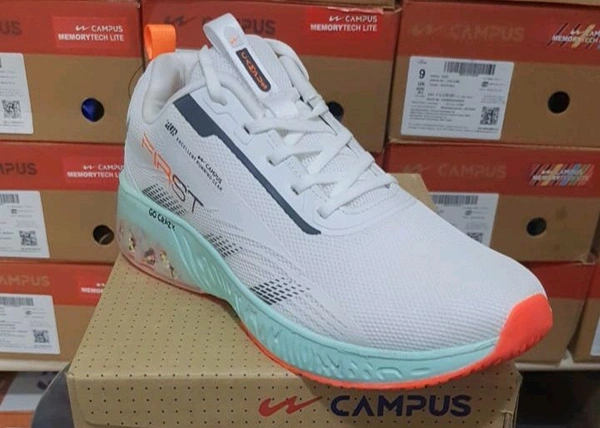 Campus FIRST Running Shoes - White/Mint Blue with Active Foam Cushioning - UK10