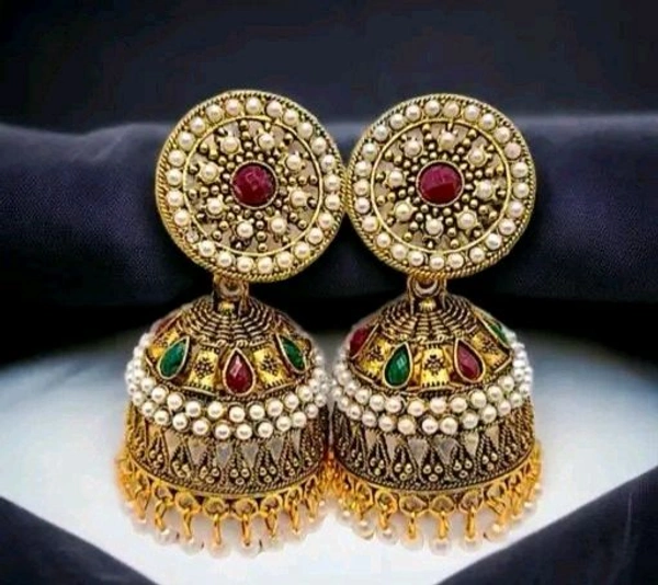 Antique Designer Oxidized Rajwadi Jhumka Earrings with Pearl Detailing