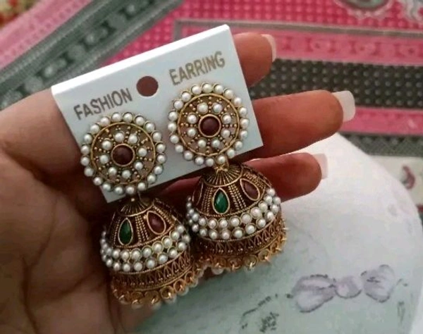 Antique Designer Oxidized Rajwadi Jhumka Earrings with Pearl Detailing