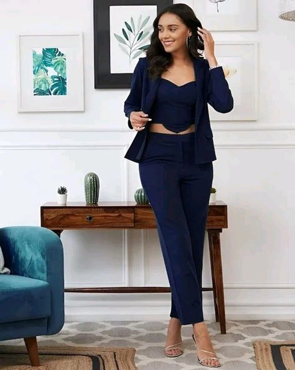 Women's 3-Piece Co-Ord Set Cropped Blazer, Top, and  Pants - S