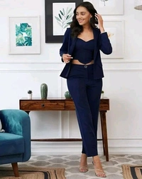 Women's 3-Piece Co-Ord Set Cropped Blazer, Top, and  Pants - S