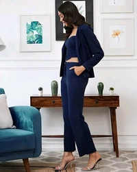 Women's 3-Piece Co-Ord Set Cropped Blazer, Top, and  Pants - S