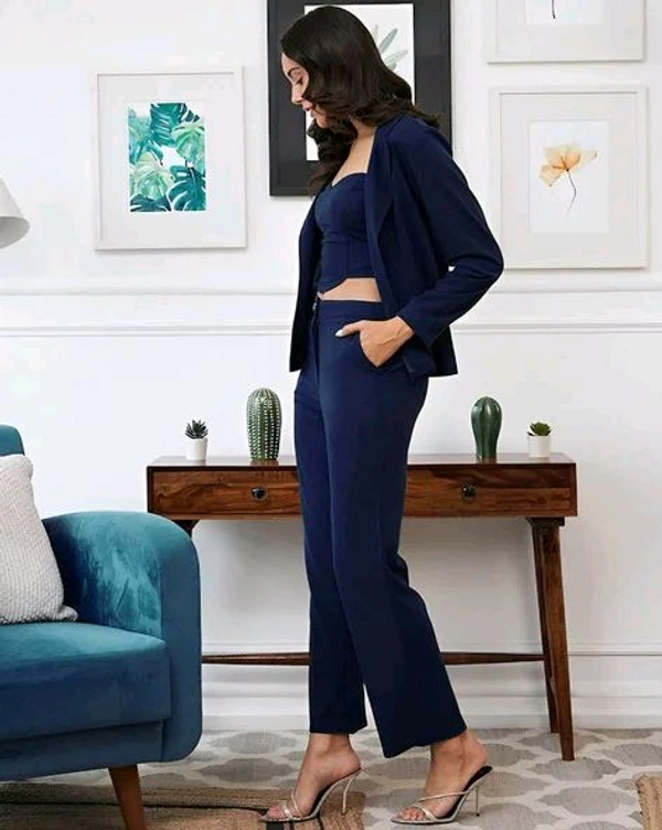 Women's 3-Piece Co-Ord Set Cropped Blazer, Top, and  Pants - S