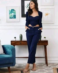 Women's 3-Piece Co-Ord Set Cropped Blazer, Top, and  Pants - S