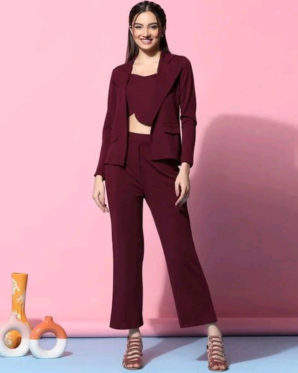 Women's 3-Piece Co-Ord Set Cropped Blazer, Top, and  Pants - S