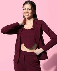 Women's 3-Piece Co-Ord Set Cropped Blazer, Top, and  Pants - S