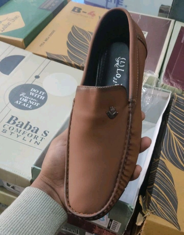 Men's Tan Decorative Cutout Slip-On Loafers - Ind9