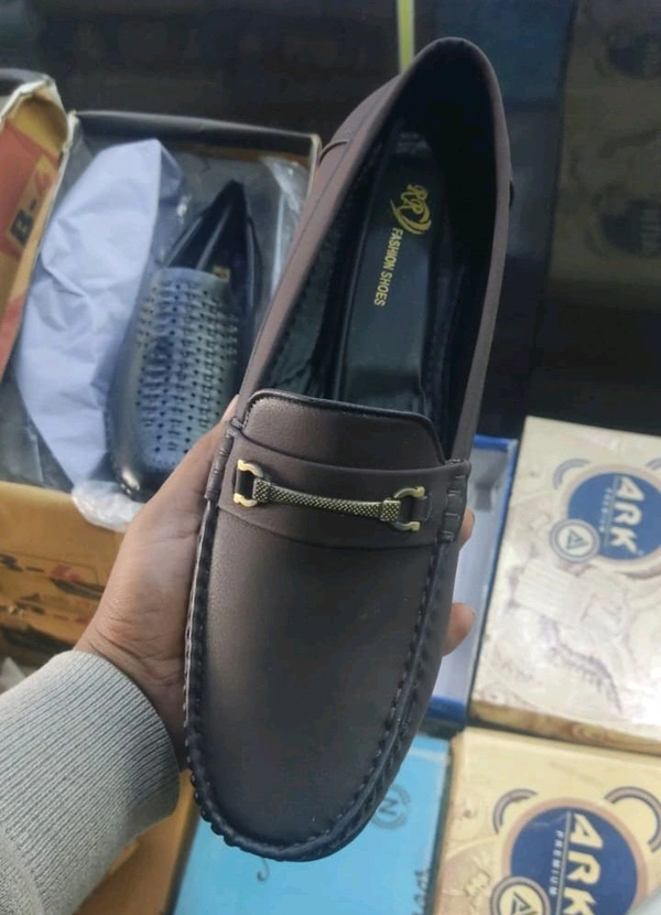 Men's Tan Slip-On Loafers with Decorative Cutout Design - Ind7