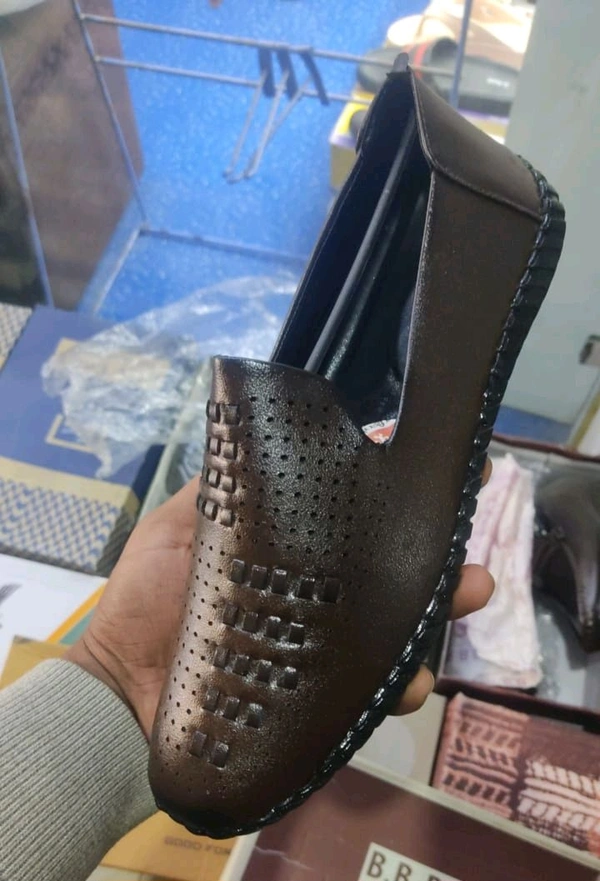 Men's Tan Slip-On Loafers with Decorative Cutout Design - Ind6