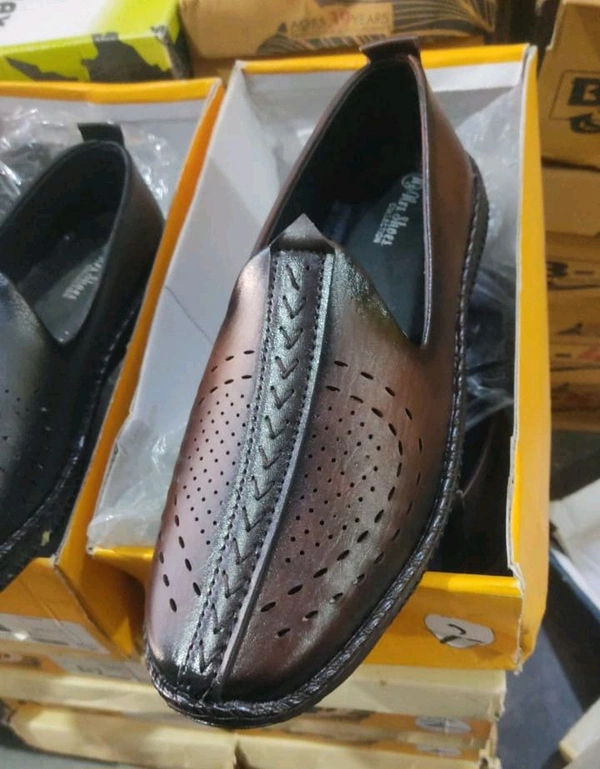 Men's Tan Slip-On Loafers with Decorative Cutout Design - Ind9