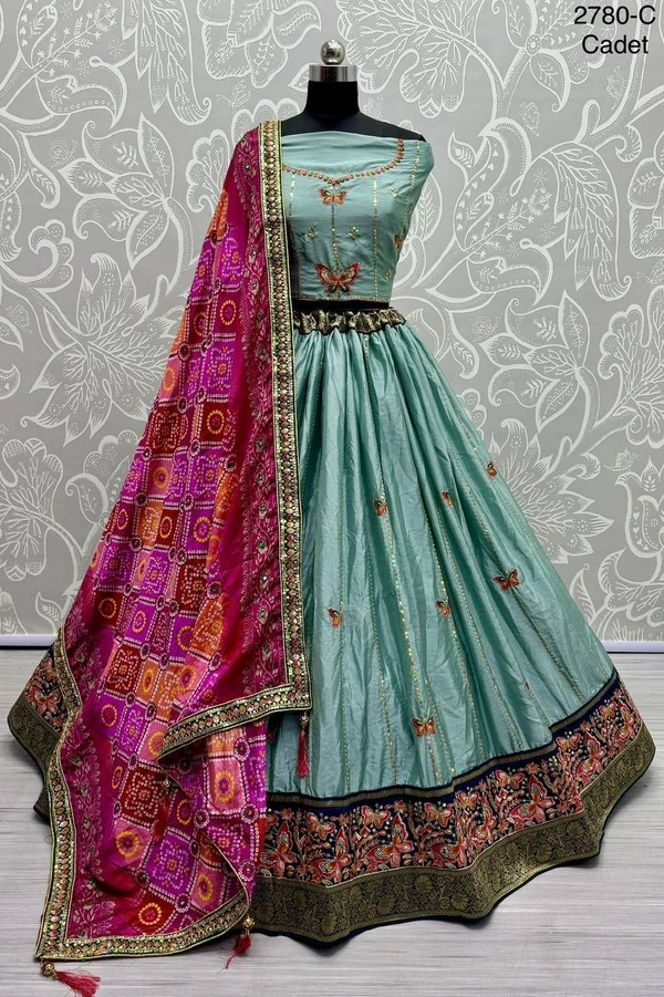 Prayosha Designer Pista Green Gadhwal Silk Lehenga Choli with Printed Dupatta