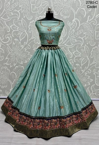 Prayosha Designer Pista Green Gadhwal Silk Lehenga Choli with Printed Dupatta