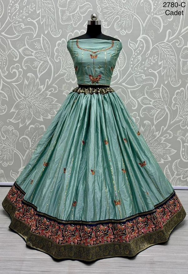 Prayosha Designer Pista Green Gadhwal Silk Lehenga Choli with Printed Dupatta