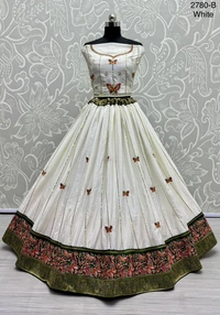 Prayosha Designer White Gadhwal Silk Lehenga Choli with Printed Dupatta