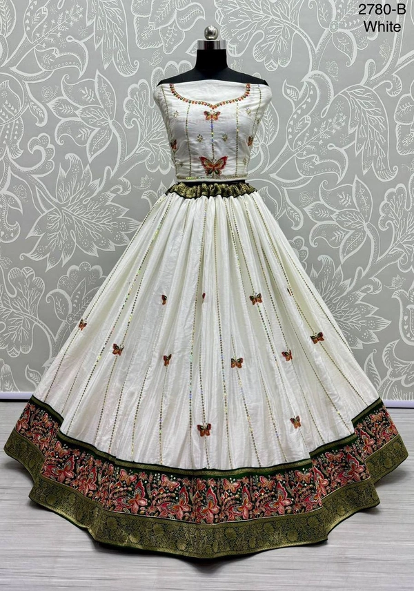 Prayosha Designer White Gadhwal Silk Lehenga Choli with Printed Dupatta