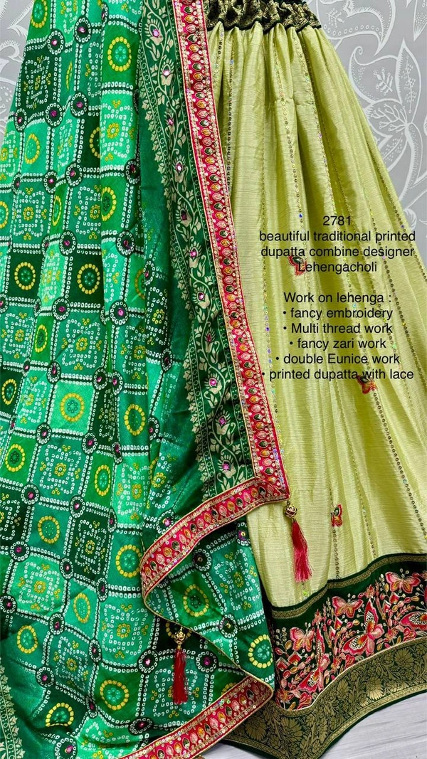 Prayosha Designer Rama Green Gadhwal Silk Lehenga Choli with Printed Dupatta