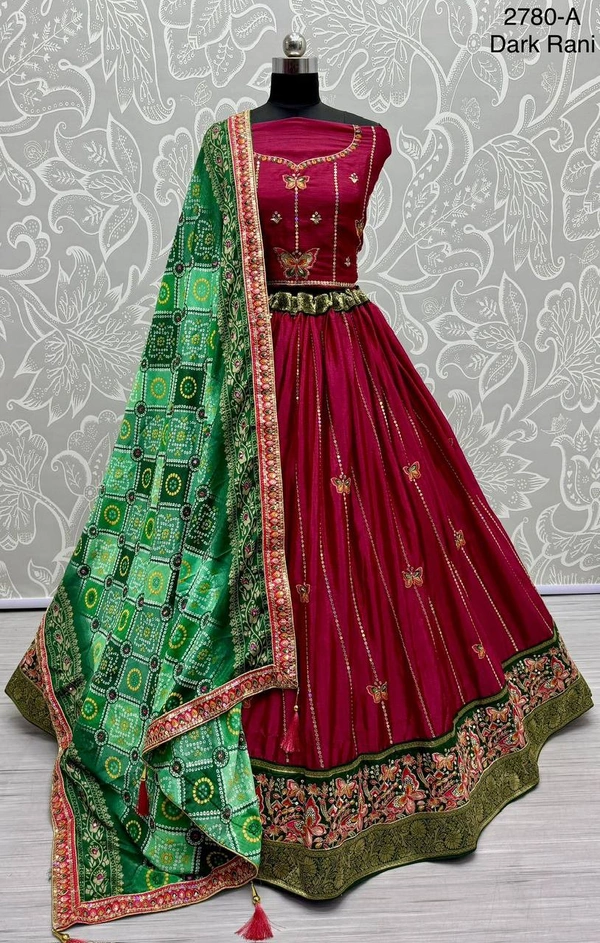 Prayosha Beautiful Rani Pink Gadhwal Silk Lehenga Choli with Printed Dupatta