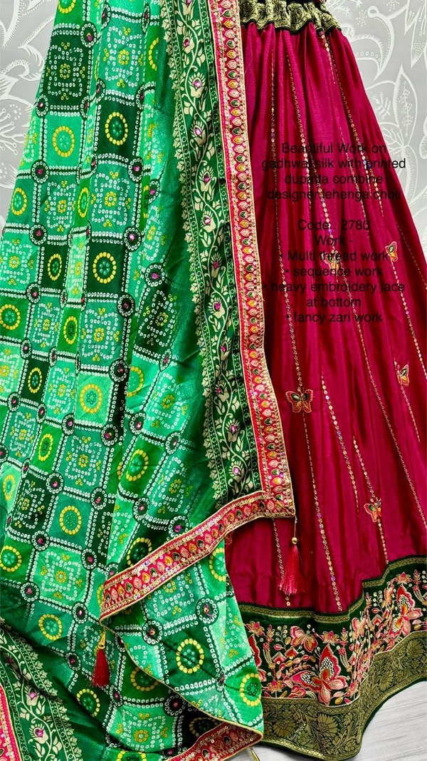 Prayosha Beautiful Rani Pink Gadhwal Silk Lehenga Choli with Printed Dupatta