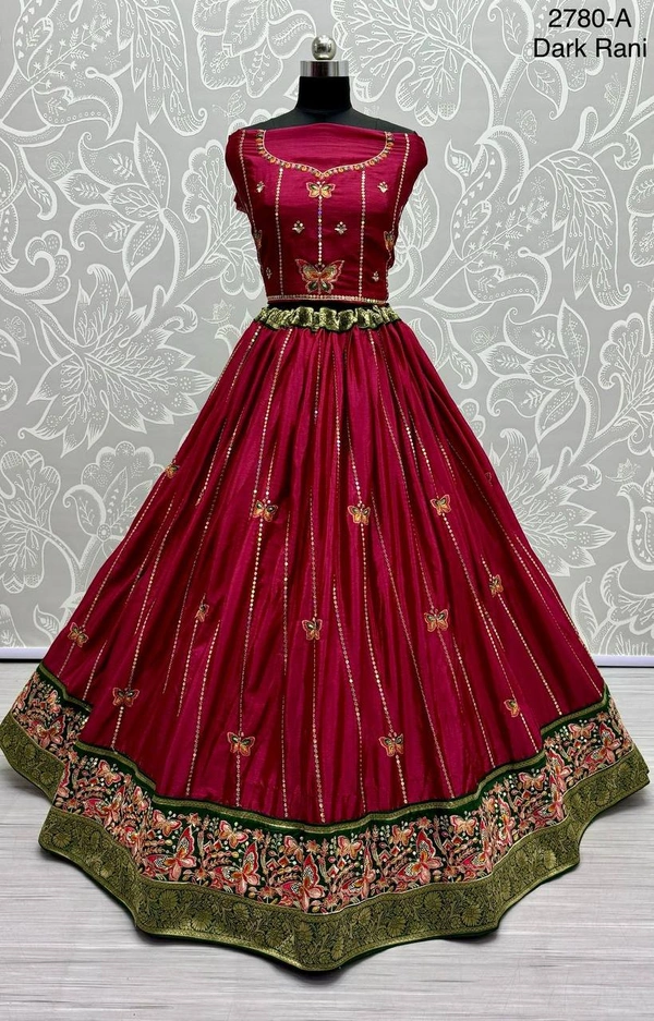 Prayosha Beautiful Rani Pink Gadhwal Silk Lehenga Choli with Printed Dupatta