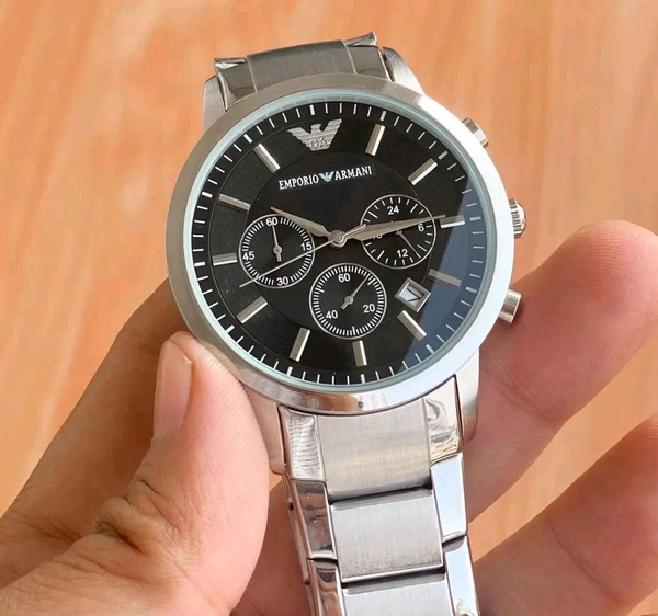 Armani Silver & Gray Dial Chronograph Watch ⌚ - Brown