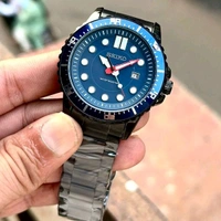 SEIKO BLACK & BLUE DIAL METAL WATCH ⌚