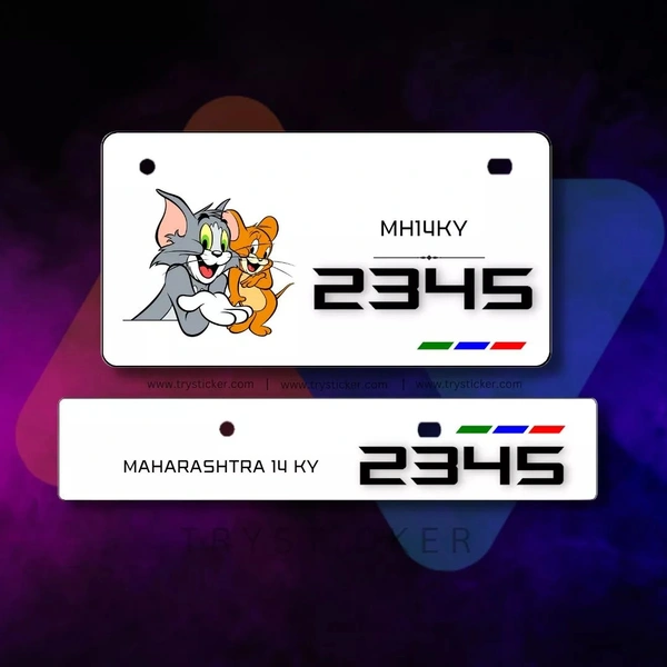 Premium Cartoon Number Plate - Car, Front Side + Back Side