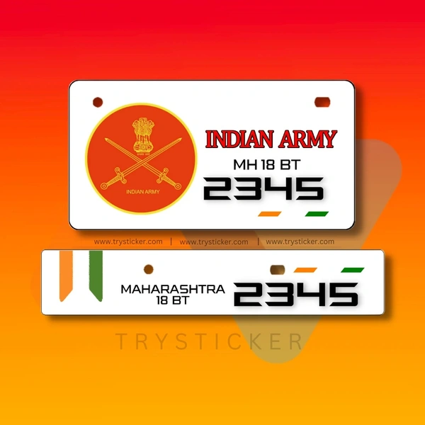 3D INDIAN ARMY Number Plate - Bike, Front Side + Back Side