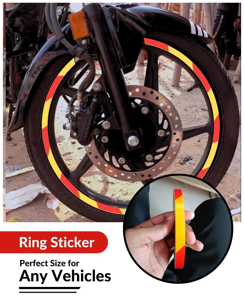 Bike Ring Creative Vinyl Radium Sticker ( Red & Yellow Color )