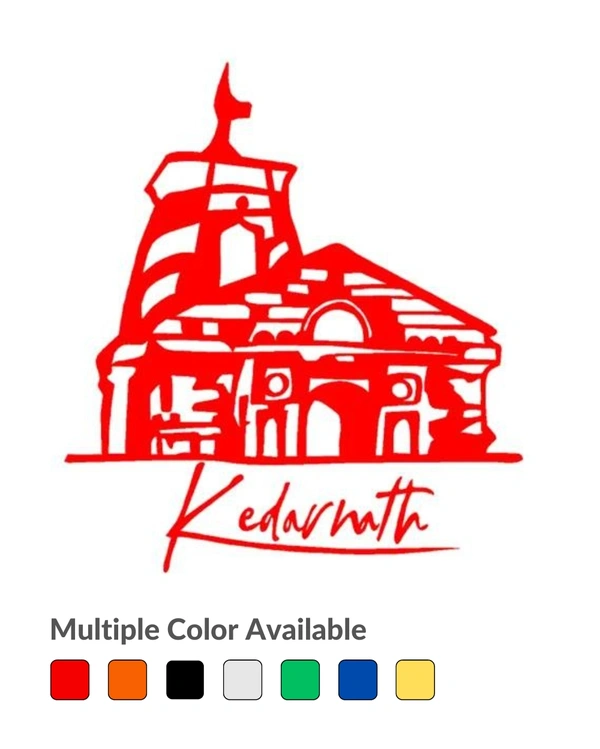 Kedarnath Mandir Creative Vinyl Radium Sticker - 30cm X 30cm, Orange