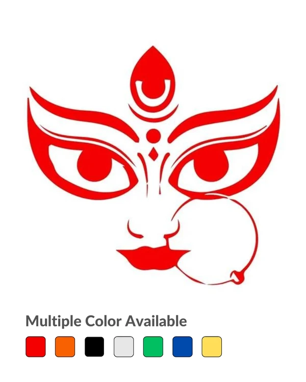 Maa Durga Stylish Creative Vinyl Radium Sticker / Mata Rani - 10cm X 10cm ( Best for Bikes ), White