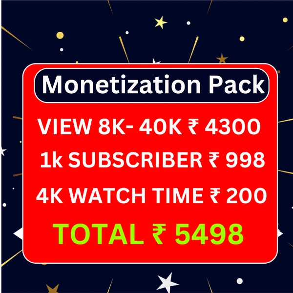 Monetization Pack: 1k Subscriber + High-Quality View 8k-40k + 4k Watch Time 100% Non Drop