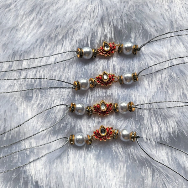 Lotus Kundan Rakhi - Red