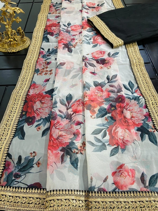 Kaali Fancy Soft Heavy Organza Saree With Beautiful Colour  - Free, Mercury