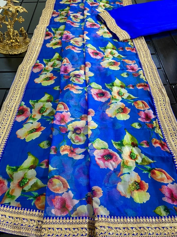 Kaali Fancy Soft Heavy Organza Saree With Beautiful Colour  - Free, Blue