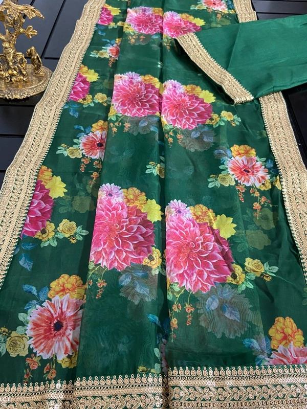 Kaali Fancy Soft Heavy Organza Saree With Beautiful Colour  - Green Leaf, Free